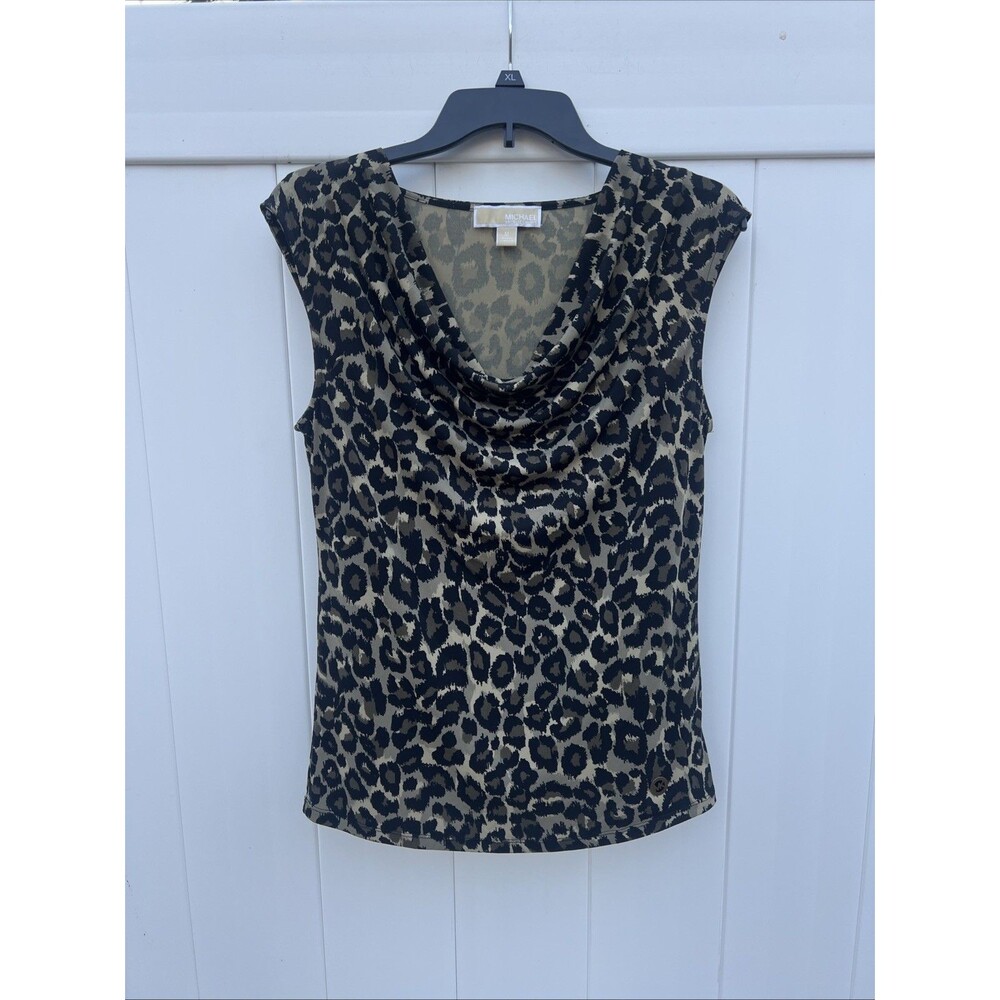 Michael Kors Leopard Print Drape Neck Sleeveless Blouse Sz Medium